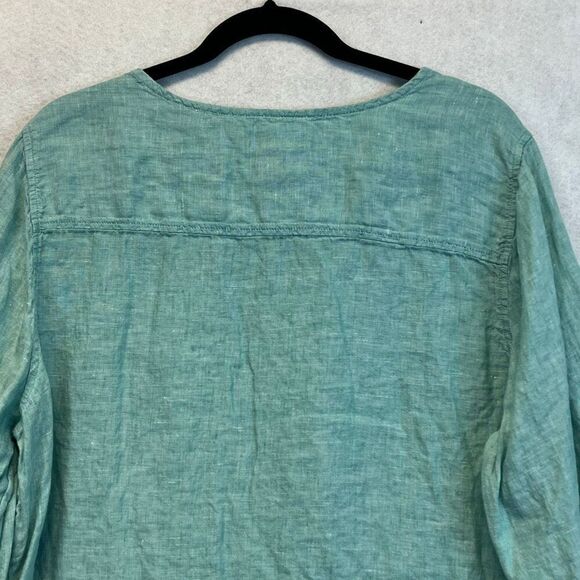 TAHARI Women’s Linen Button Front Tunic Top 2X Teal Green Long Sleeve Blouse - Picture 11 of 13